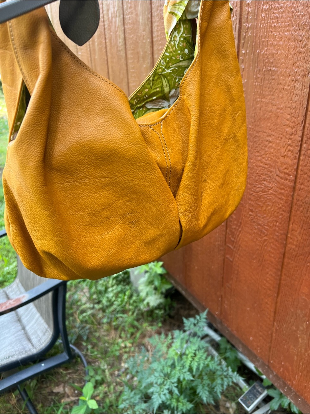 Motherhouse Leather Hobo Shoulder Bag Mustard Yellow Woven Handle Floral Lined - Picture 5 of 10